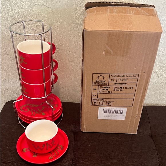# 0493- Red WHT Art Stacking Mug and Saucer Set. Designed By Julie Lee Nersinger - Picture 8 of 8